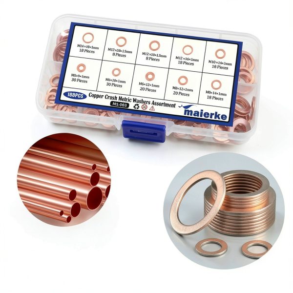 9 Sizes Metric Copper Crush Washers Assortment maierke M5-M14 188pcs-3