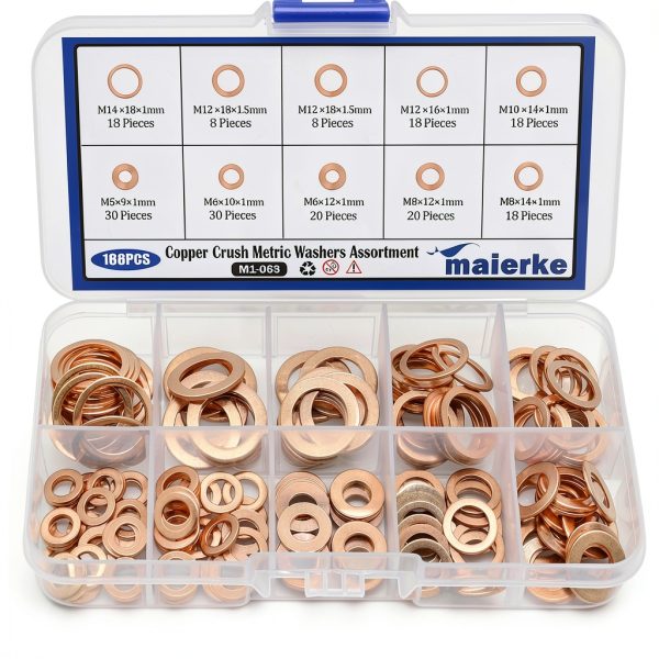 9 Sizes Metric Copper Crush Washers Assortment maierke M5-M14 188pcs-0