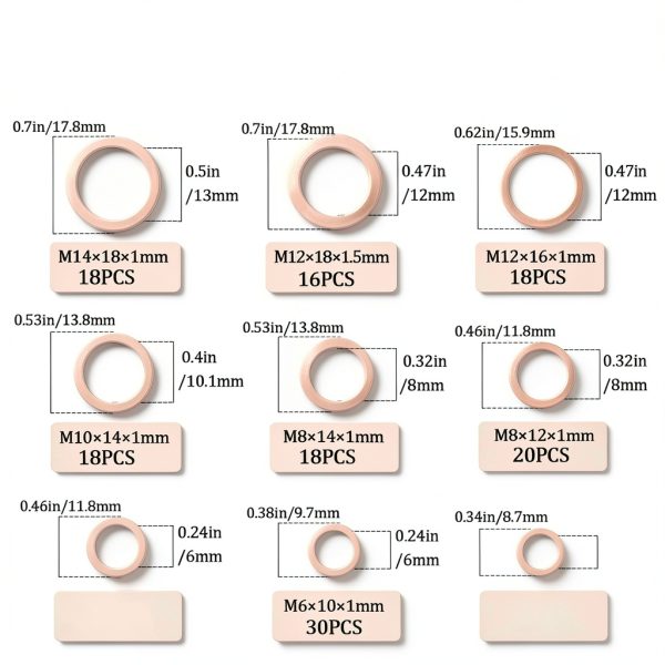 9 Sizes Metric Copper Crush Washers Assortment maierke M5-M14 188pcs-1