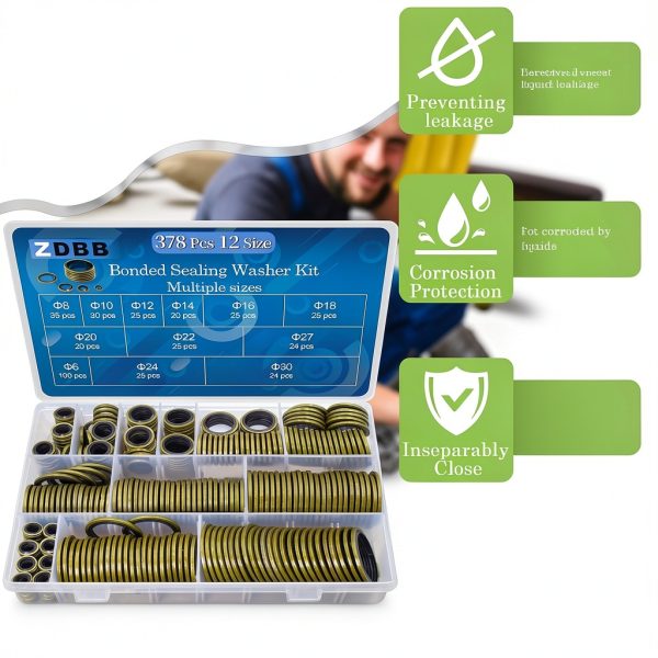 12 Sizes 378 Pcs Bonded Sealing Washer Kit,Automotive Self-Centred AC Seal Metal Rubber Gasket Repair Assortment Set M6 M8 M10 M12 M14 M16 M18 M20 M22 M24 M27 M30 (Metric)-5