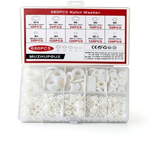 680 Pcs White Nylon Washers for Bolts, Plastic Flat Washers for Screws, White 7 Sizes Assorted Hardware Assortment Kit, Nylon Sealing Washers Gaskets Spacer, M2.5 M3 M4 M5 M6 M8 M10-0