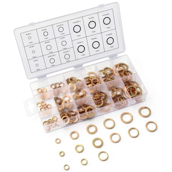 Toolwiz 150PCS 15 Sizes Copper Washers Metric Sealing Assortment Set M17.5-M5 Flat Ring Sump Plug Crush Washer Oil Drain Plug Gasket Seal Assortment Set M5/6/7/8/10/10.5/11/12/12.5/14/15/16/16.5/17.5-3