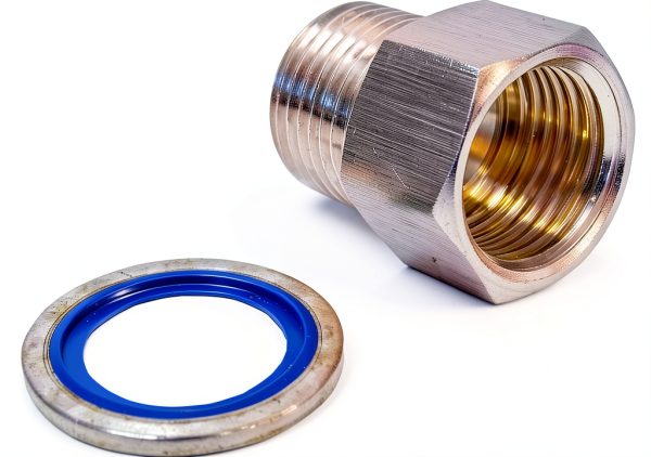 Stainless Steel Adapter 3/8 Inch NPT Female x 3/8 Inch BSPP Male with Sealing Washer, Zinc-Plated Steel Washer with Buna-N Seal, Max Pressure 3700 PSI, Temperature Range -30°F to 200°F-1