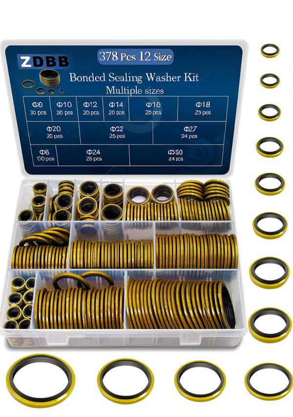 12 Sizes 378 Pcs Bonded Sealing Washer Kit,Automotive Self-Centred AC Seal Metal Rubber Gasket Repair Assortment Set M6 M8 M10 M12 M14 M16 M18 M20 M22 M24 M27 M30 (Metric)-0
