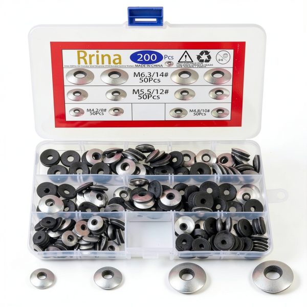 200Pcs 304 Stainless Steel Neoprene EPDM Bonded Sealing Gasket Washers Assortment Kit for 8#/10#/12#/14# Screws-0